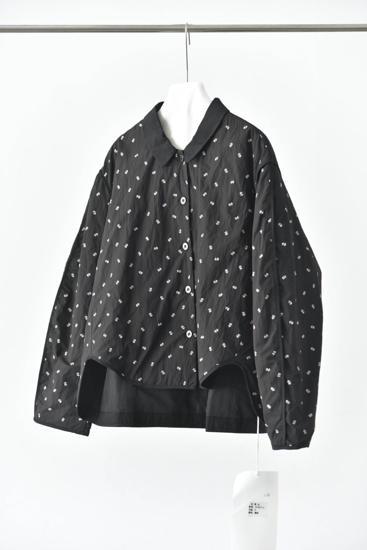 女士冬季文藝小碎花不規則下擺撞色包邊棉服外套