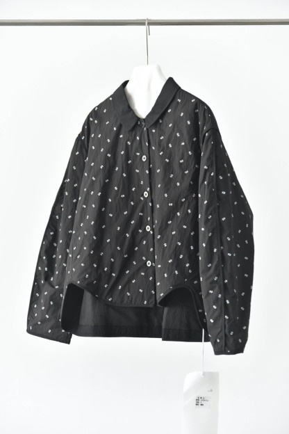 女士冬季文藝小碎花不規則下擺撞色包邊棉服外套