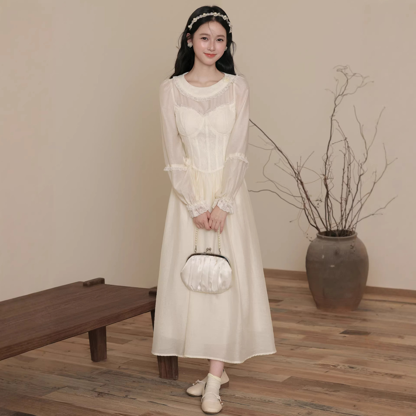 春夏宮廷風長袖連衣裙