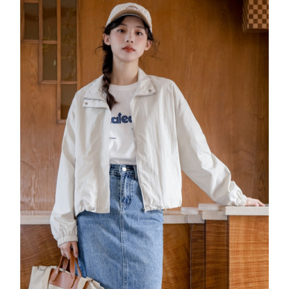 女士春秋工裝休閒小個子短款立領風衣外套