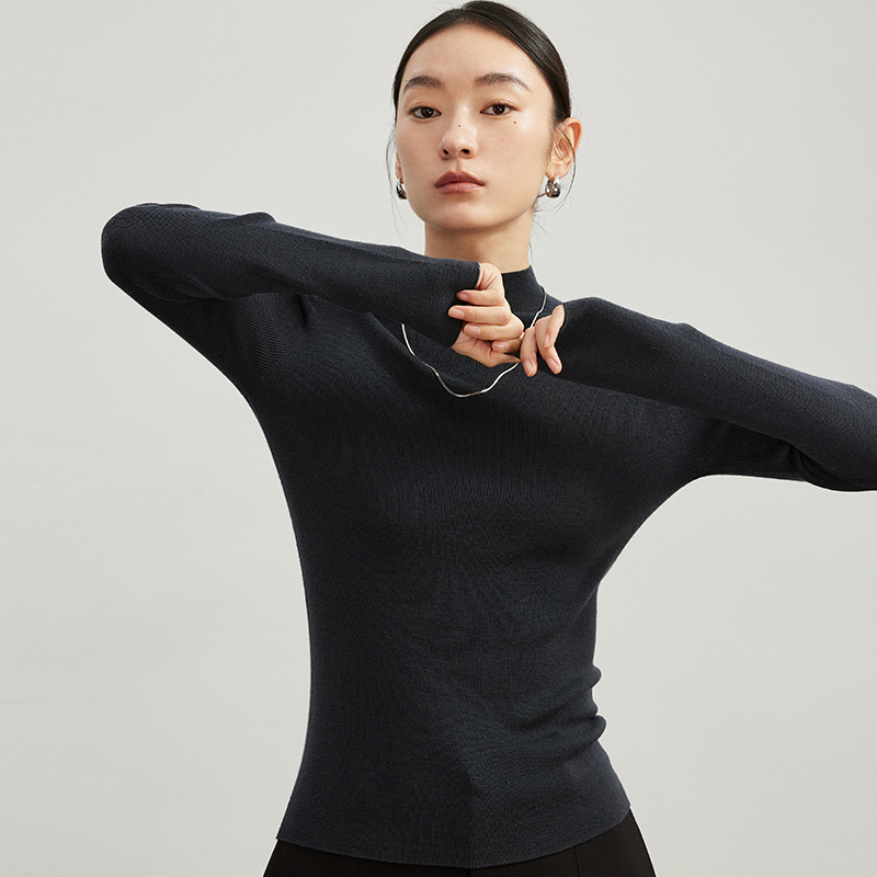 女士早秋無縫半高領100精仿羊毛打底衫