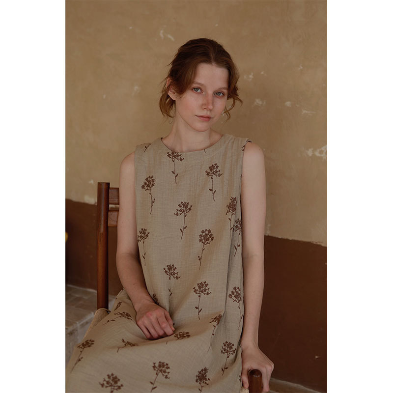 全棉色織提花雙層紗佈國風中長款睡裙