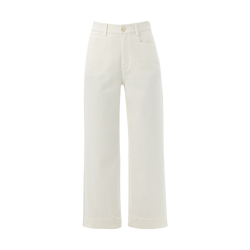 女士垂感天絲麻九分直筒牛仔褲