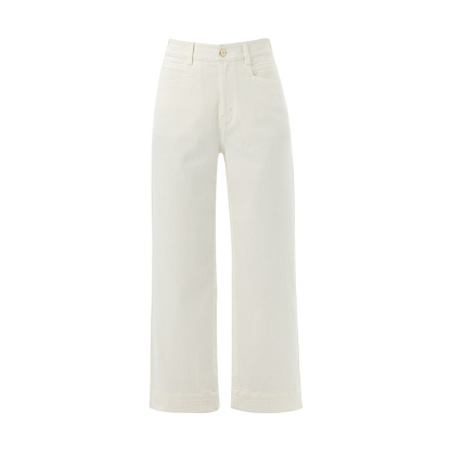 女士垂感天絲麻九分直筒牛仔褲