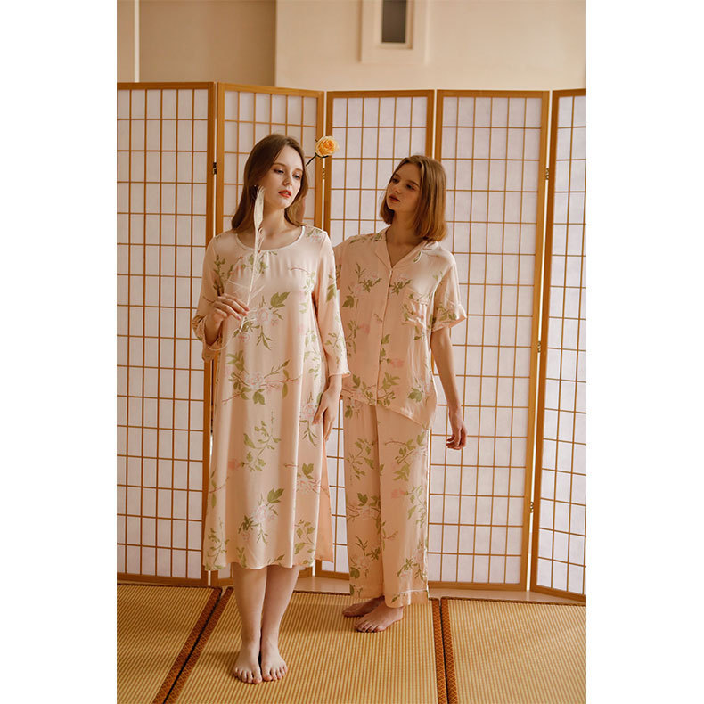 貢緞新中式國風長袖睡裙