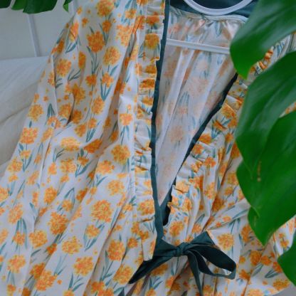 女士親膚磨毛碎花長袖交襟睡衣