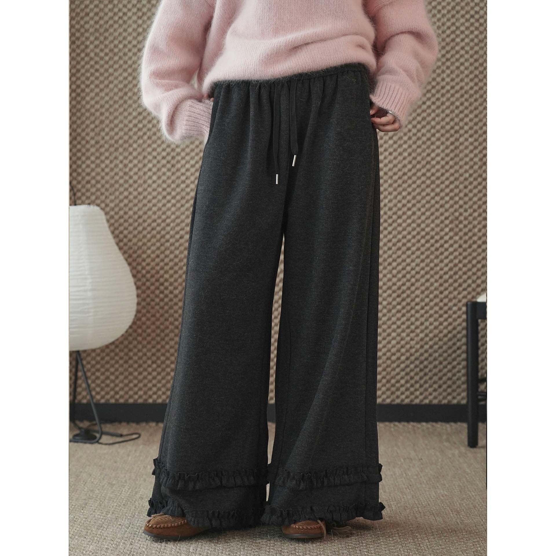 女士冬季高腰荷葉邊休閒褲