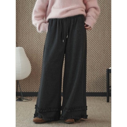 女士冬季高腰荷葉邊休閒褲