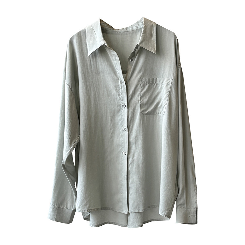 女士天絲純色長袖襯衫