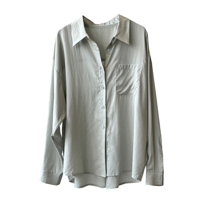 女士天絲純色長袖襯衫