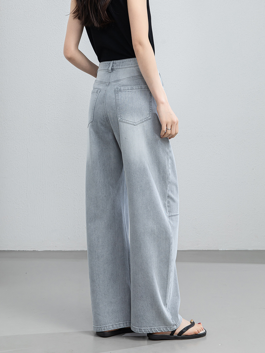 女夏天絲高腰彎刀牛仔褲