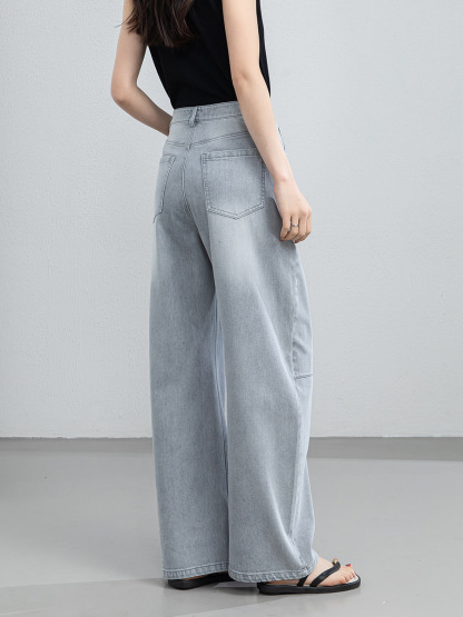 女夏天絲高腰彎刀牛仔褲