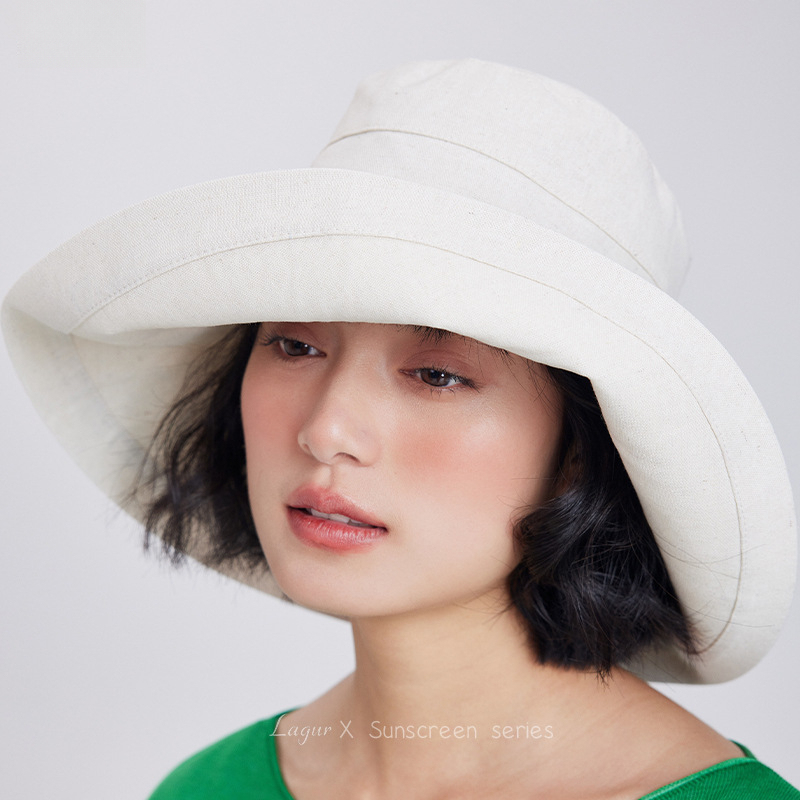 大帽檐日系棉麻可摺疊防曬帽