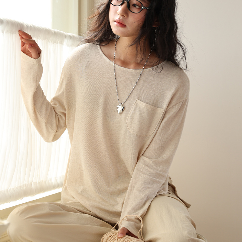 女春夏天絲亞麻長袖罩衫