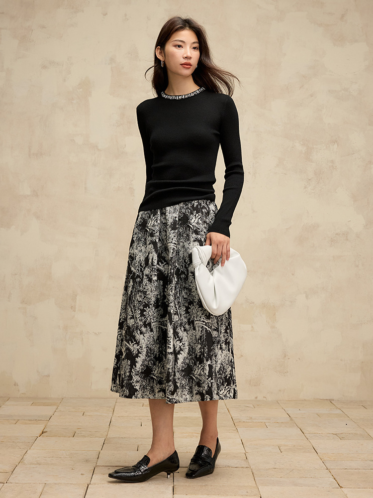 女士釘珠正肩純羊毛針織衫