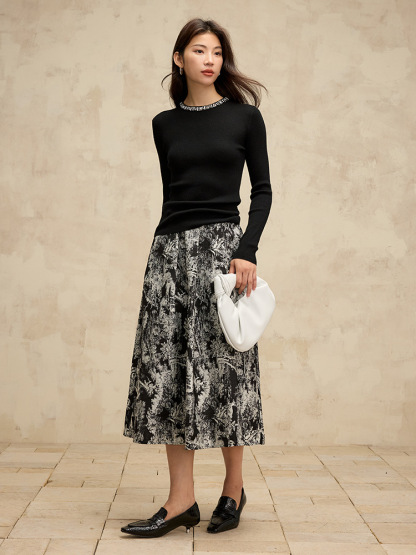 女士釘珠正肩純羊毛針織衫