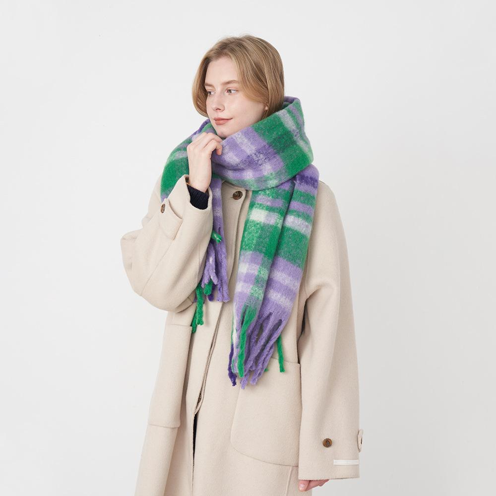 多色條紋格流蘇圍巾