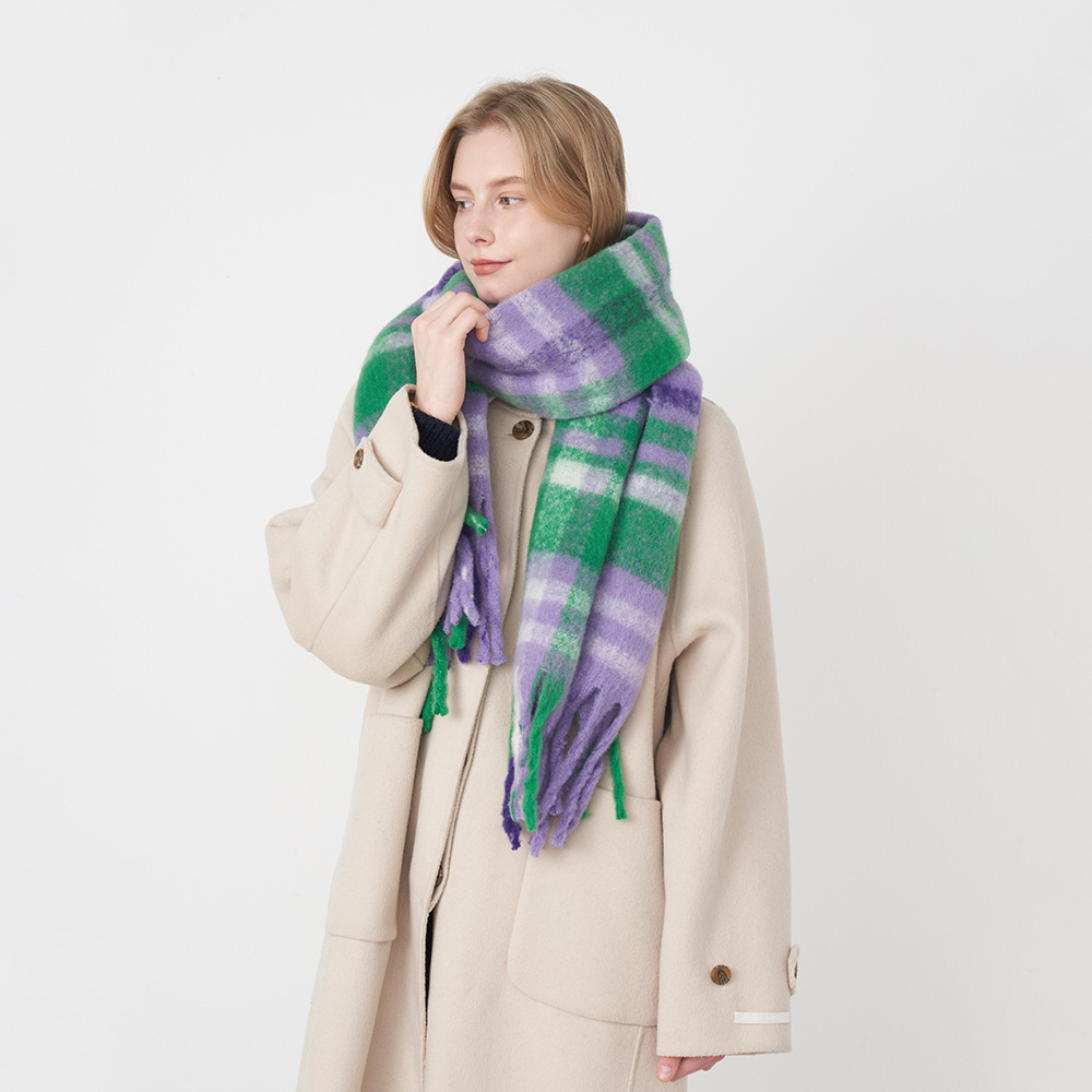 多色條紋格流蘇圍巾