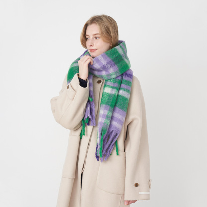 多色條紋格流蘇圍巾