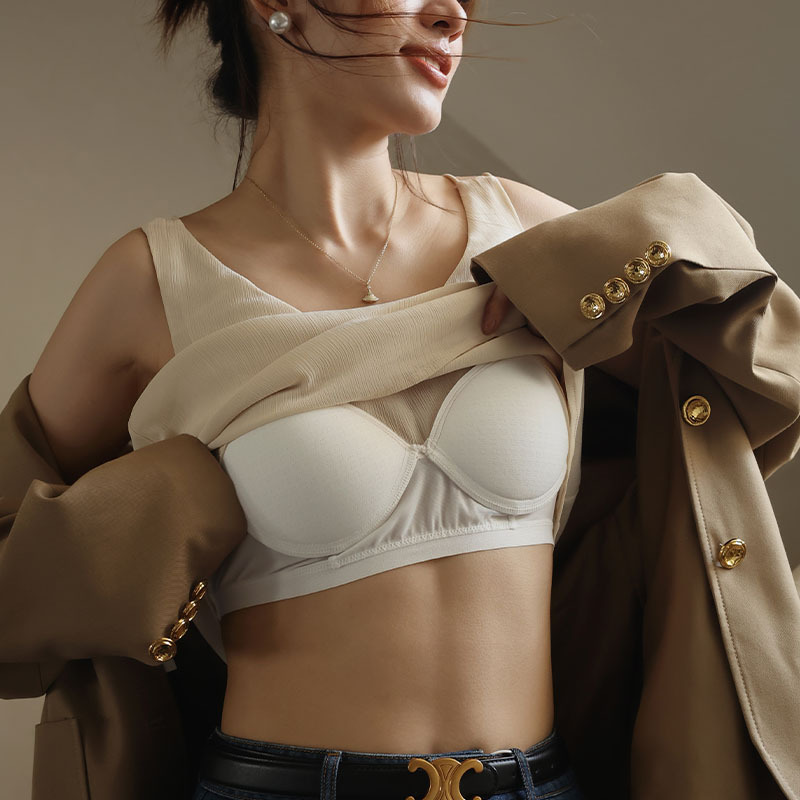 女夏外穿V領帶胸墊無袖吊帶背心
