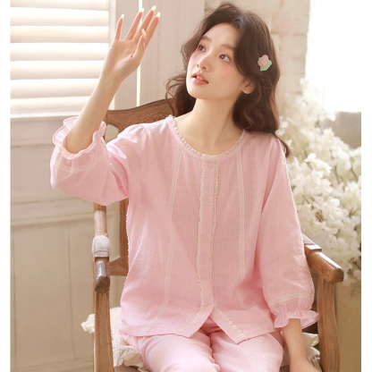 女春夏棉紗圓領九分袖居家服
