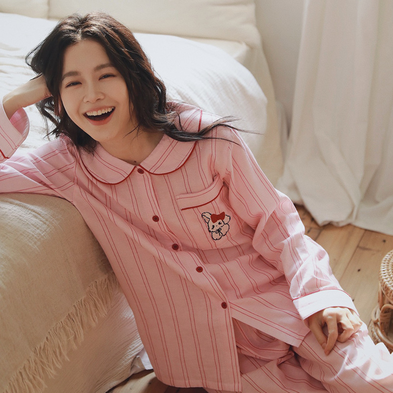 女春秋純棉兔子條紋居家服