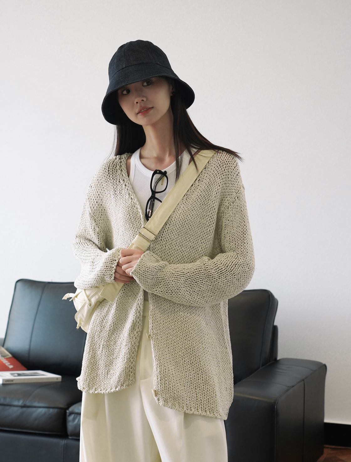 女士春秋V領針織開衫