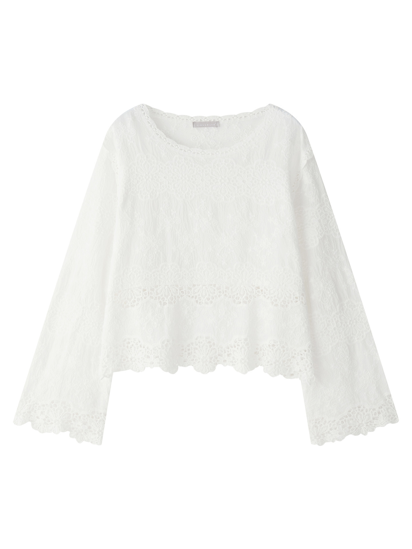 女士夏季蕾絲全棉鏤空長袖T恤