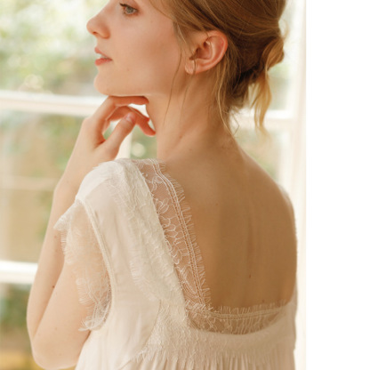 女士貢緞宮廷風網紗法式簡約睡裙