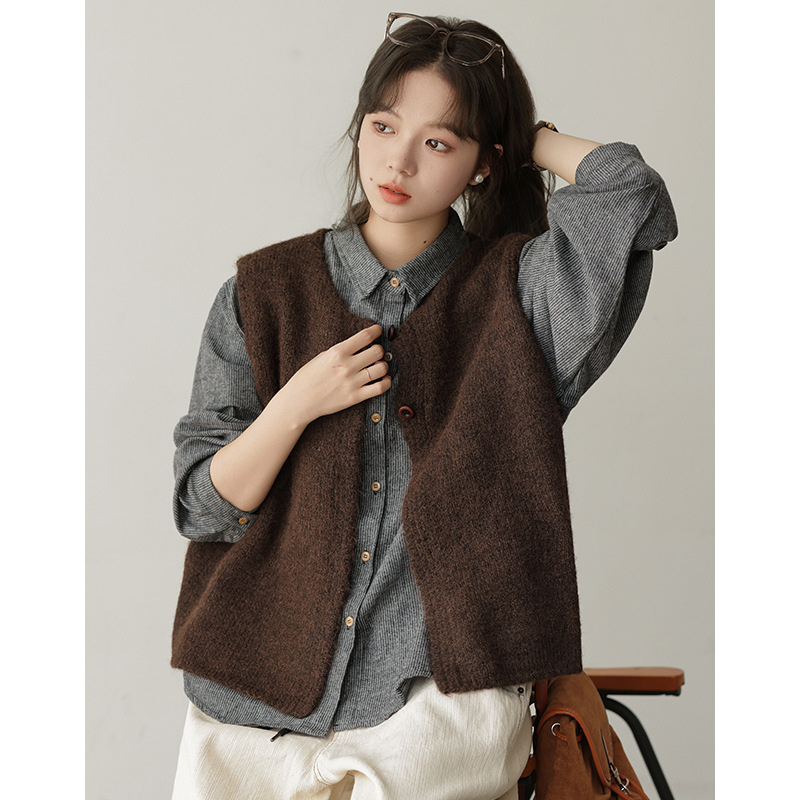 女士日系加厚寬鬆開衫針織毛衣馬甲