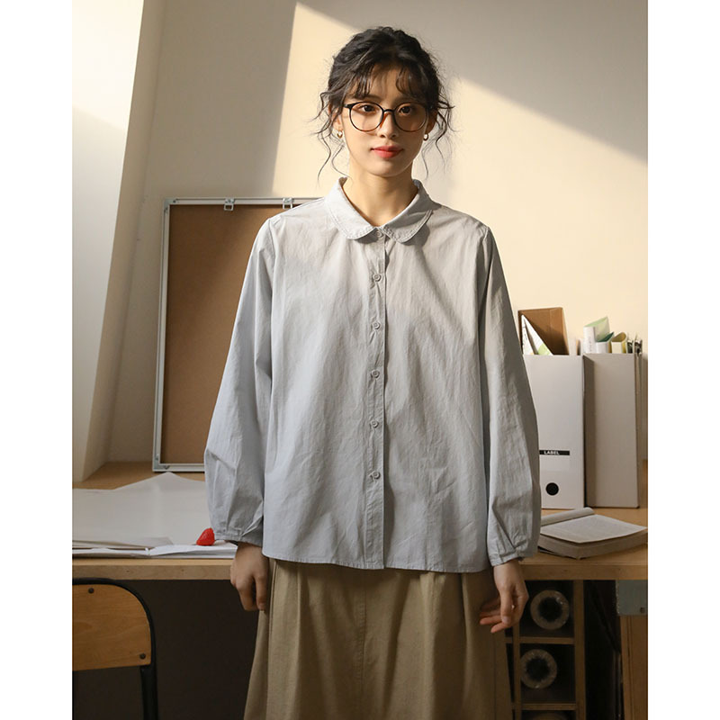 女士秋季白色水洗棉馬甲+藍色襯衫+卡其色半身裙