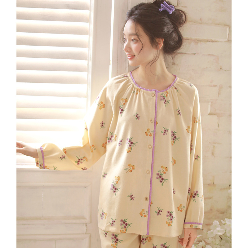 女士秋冬純棉磨毛絨布圓領長袖套裝