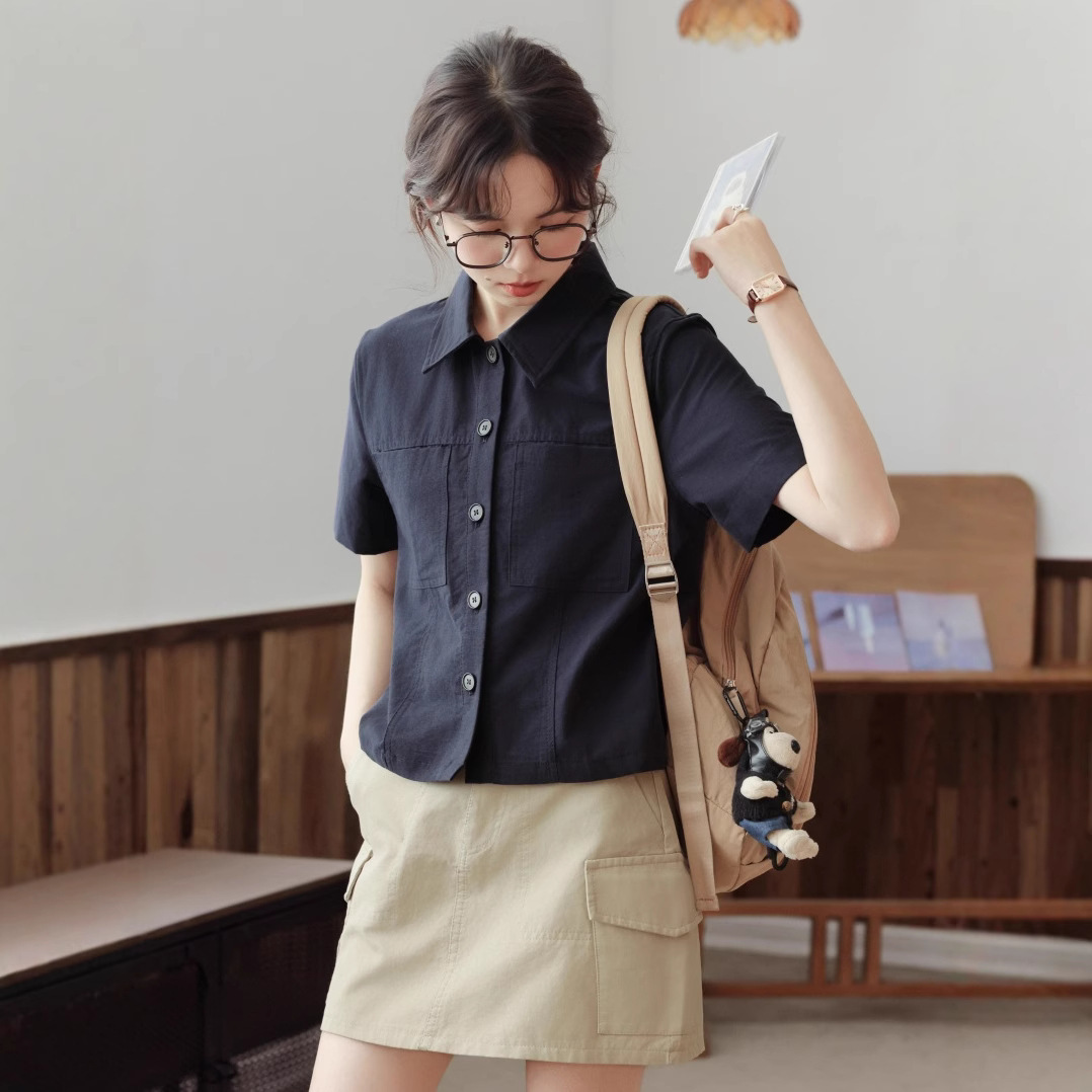 女夏短款工裝短袖襯衫
