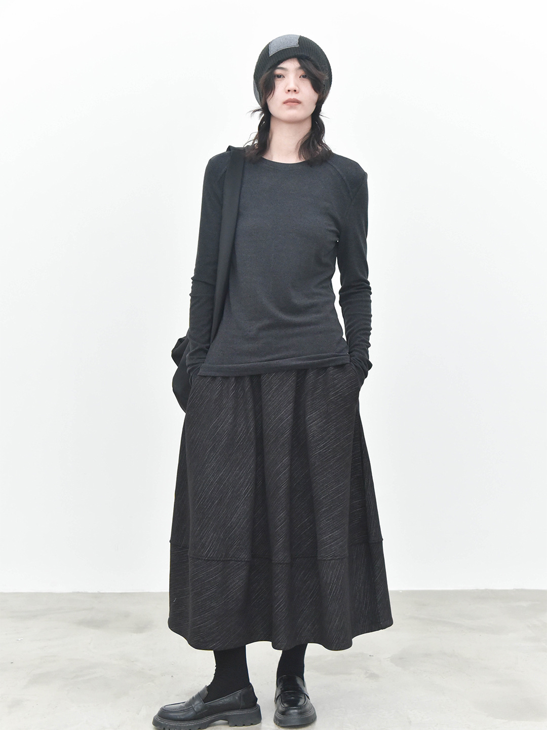 女士春秋軟糯幾件圓領拼縫插肩打底衫