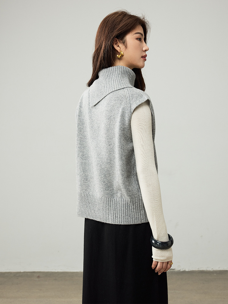 女士春秋100%羊毛翻領針織馬甲