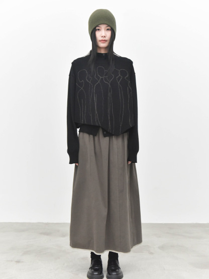 女士秋冬撞色提花尖角圓領針織馬甲