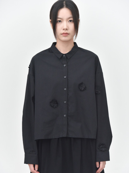 女士秋季立體花朵拼貼長袖襯衫