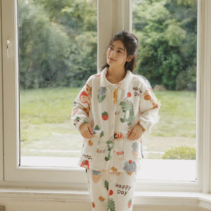 女士秋冬加絨加厚卡通印花睡衣合集