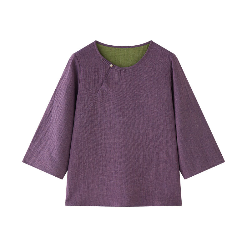 女士復古風拼色提花長袖睡衣家居服