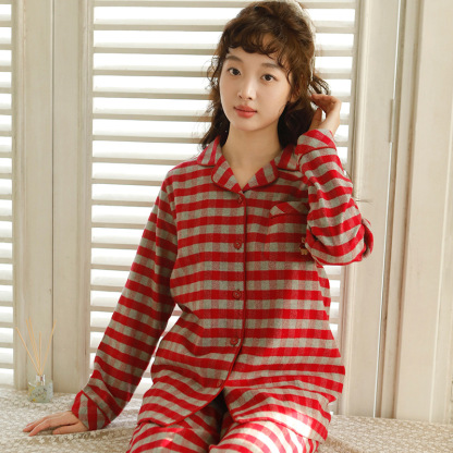 女士秋冬全棉磨毛絨布长袖長褲居家服