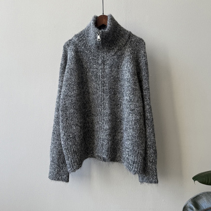 女士秋冬軟糯寬鬆高領毛衣外套