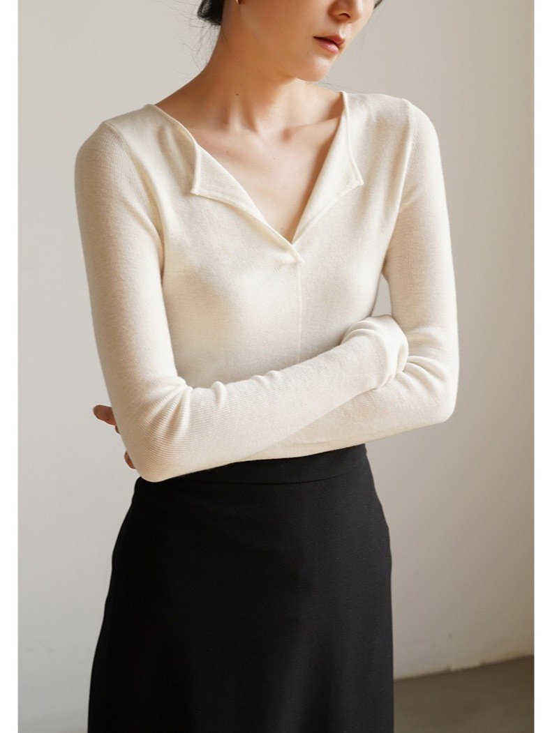 女士春秋小翻領V領打底衫