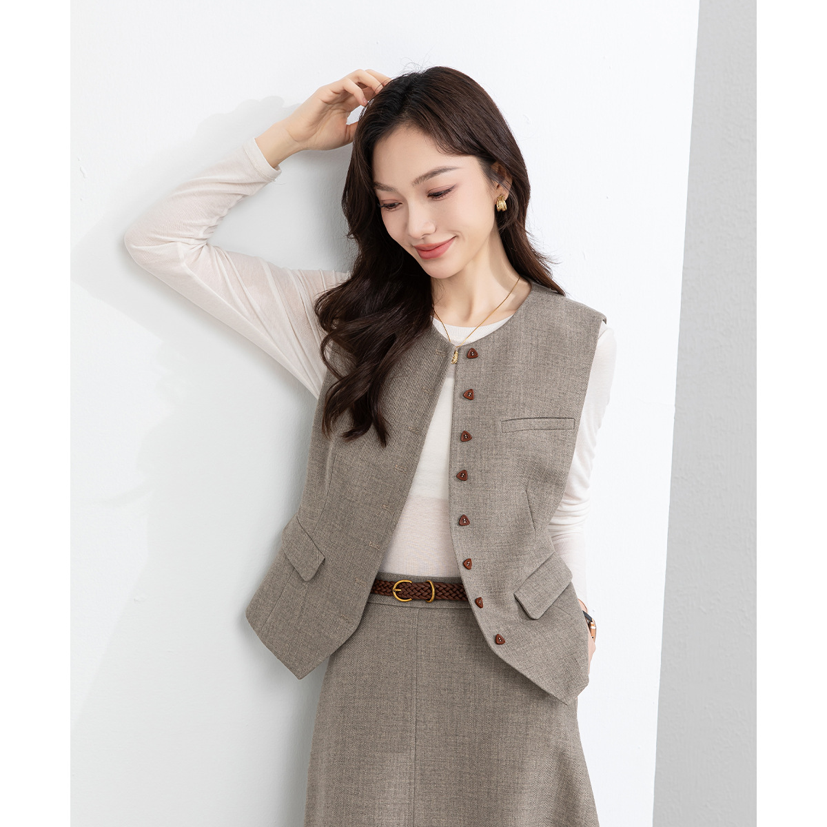女春秋西裝馬甲半身裙兩件套