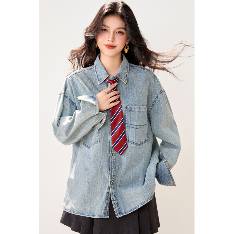 女春做舊牛仔長袖襯衫