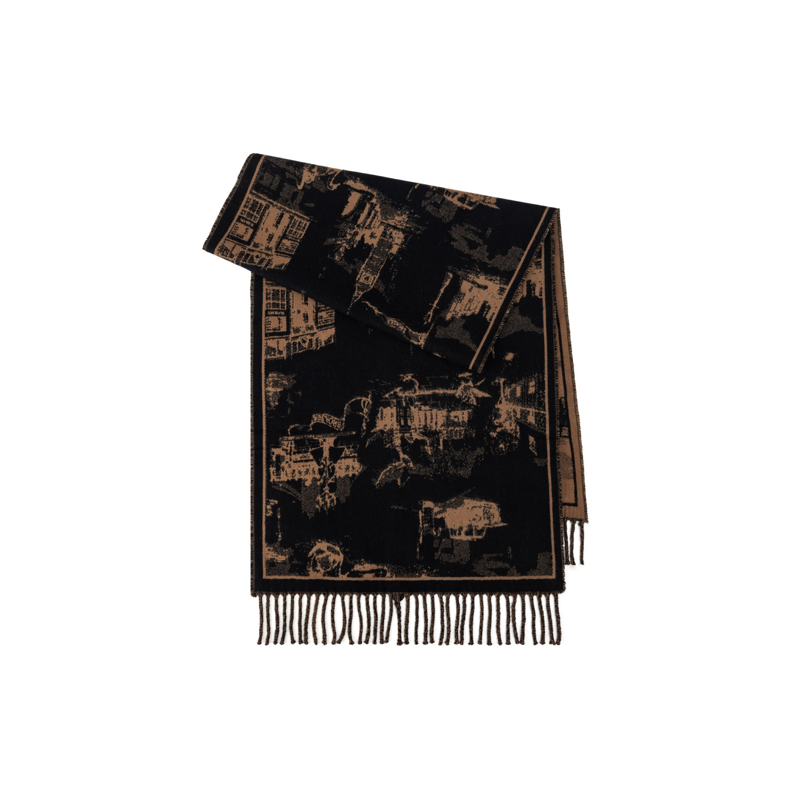 秋冬提花山水畫仿羊絨圍巾