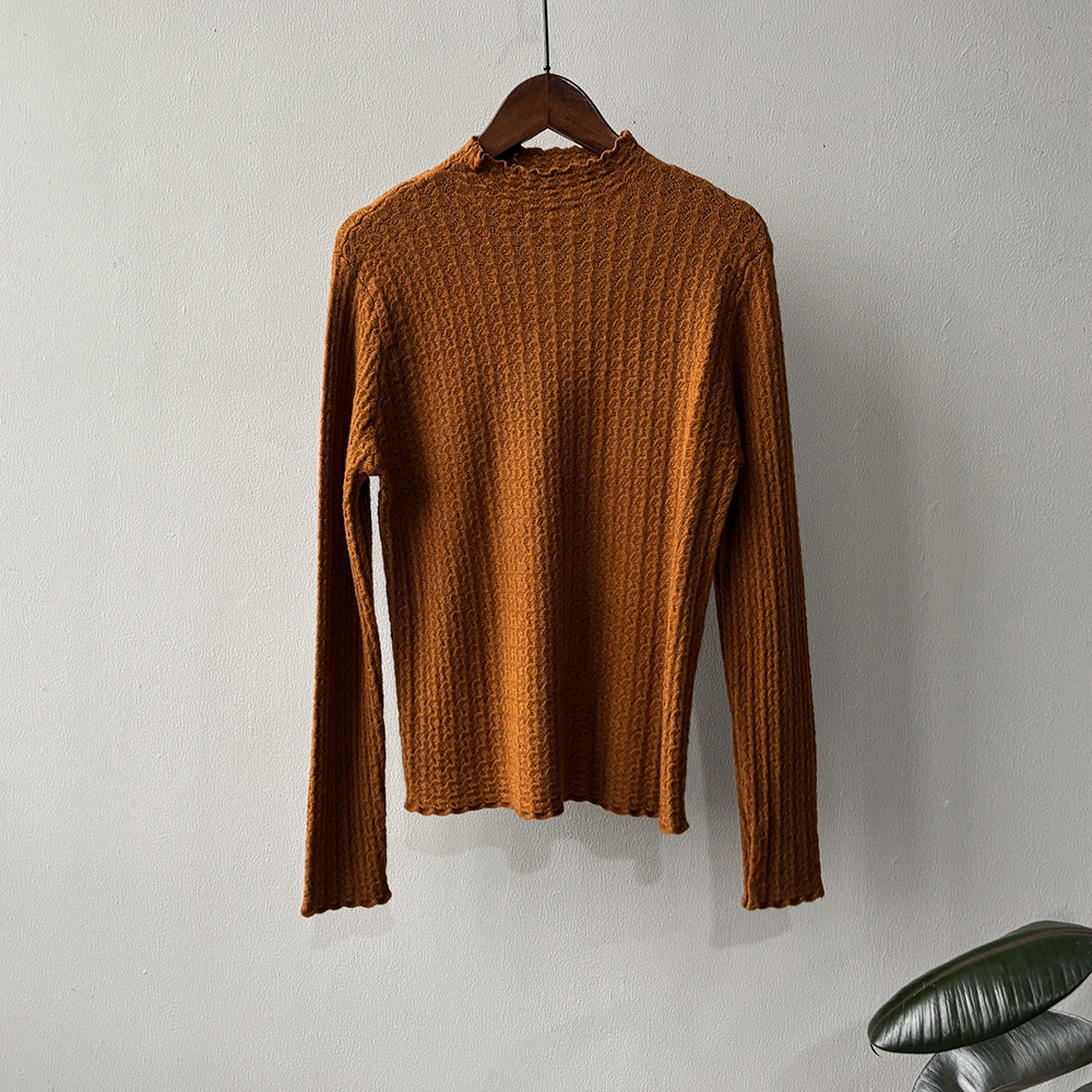 女士秋冬純色半高領鏤空類似針織打底衫