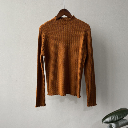 女士秋冬純色半高領鏤空類似針織打底衫