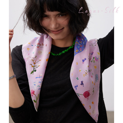 海豚薔薇星辰100%桑蠶絲方絲巾