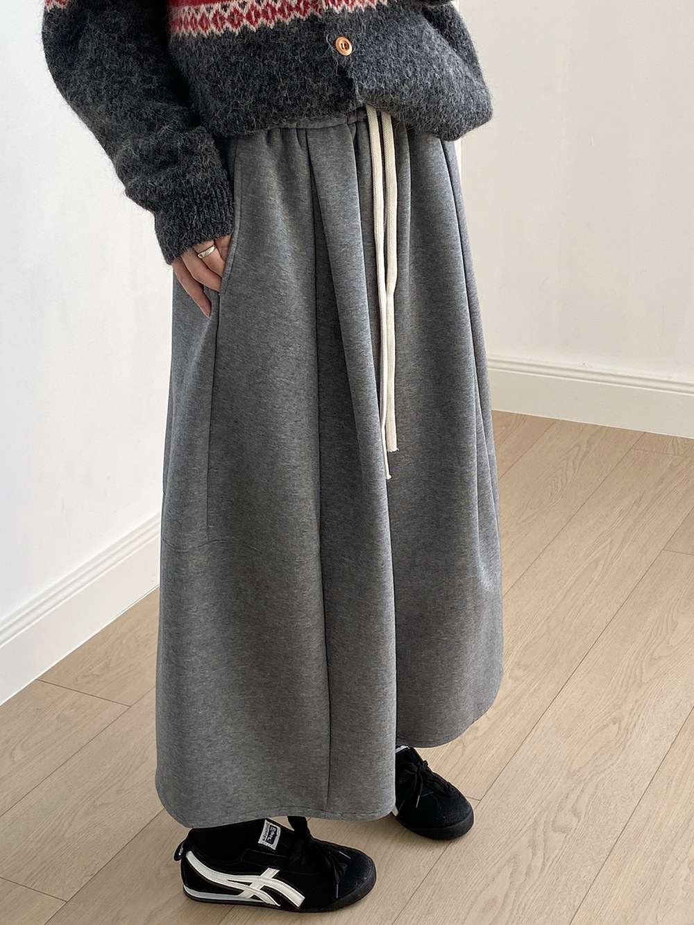 韓系秋冬鬆緊腰九分闊腿氣球褲