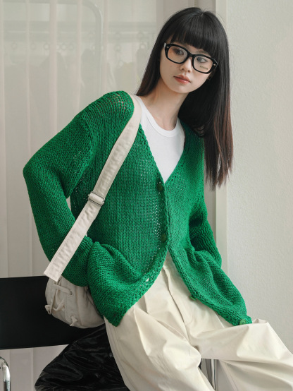 女士春秋V領針織開衫